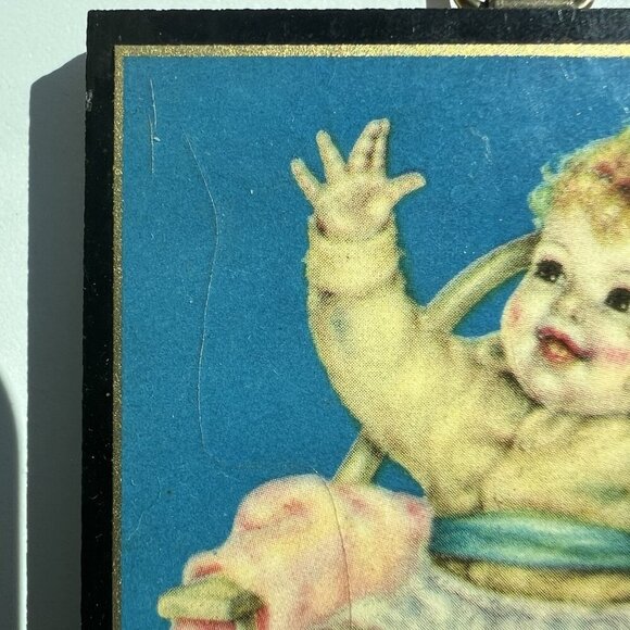 Wood Plaque Wall Decor, Charlotte Becker, Baby In Chair, 3.25"x2.75" Vintage - Picture 6 of 12